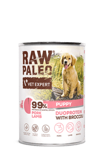 RAW PALEO Schwein, Lamm und Brokkoli für Welpen Puppy Can